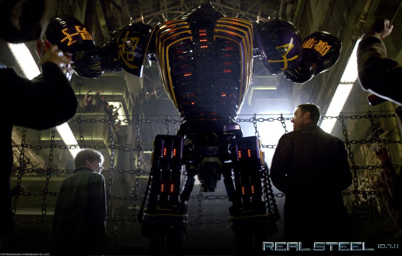 Фото обои Роботы, Хью Джекман, Бокс, Живая сталь, Нойзи Бой
