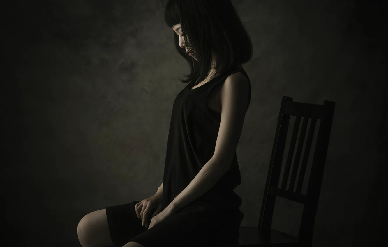 Фото обои девушка, комната, стул