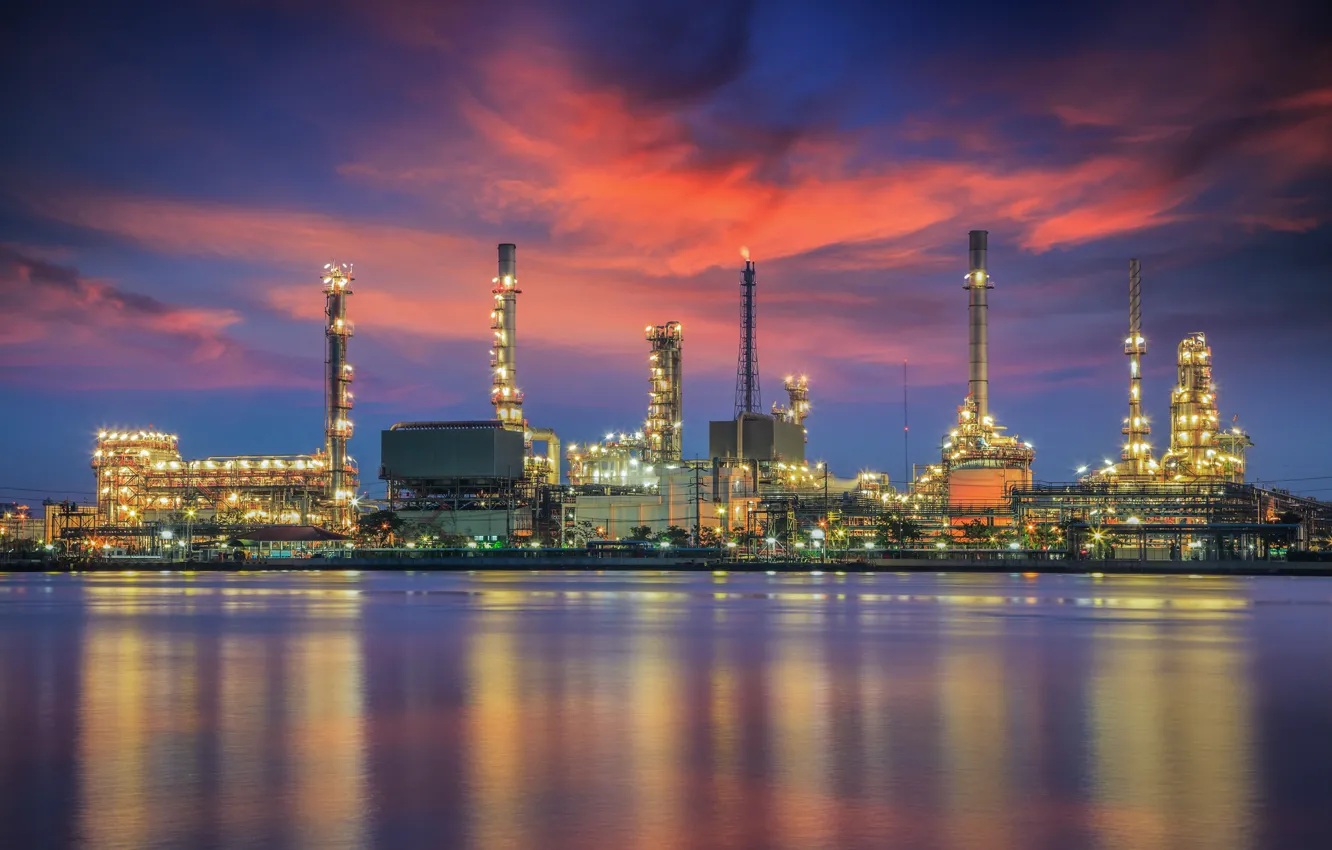Фото обои небо, отражение, Бангкок, oil refinery plant, Нефтеперерабатывающий завод