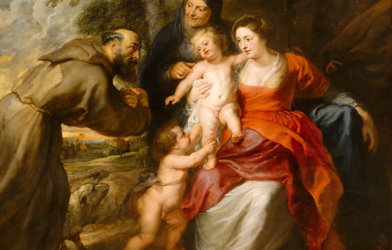 Фото обои картина, религия, Питер Пауль Рубенс, мифология, Святое Семейство, Pieter Paul Rubens