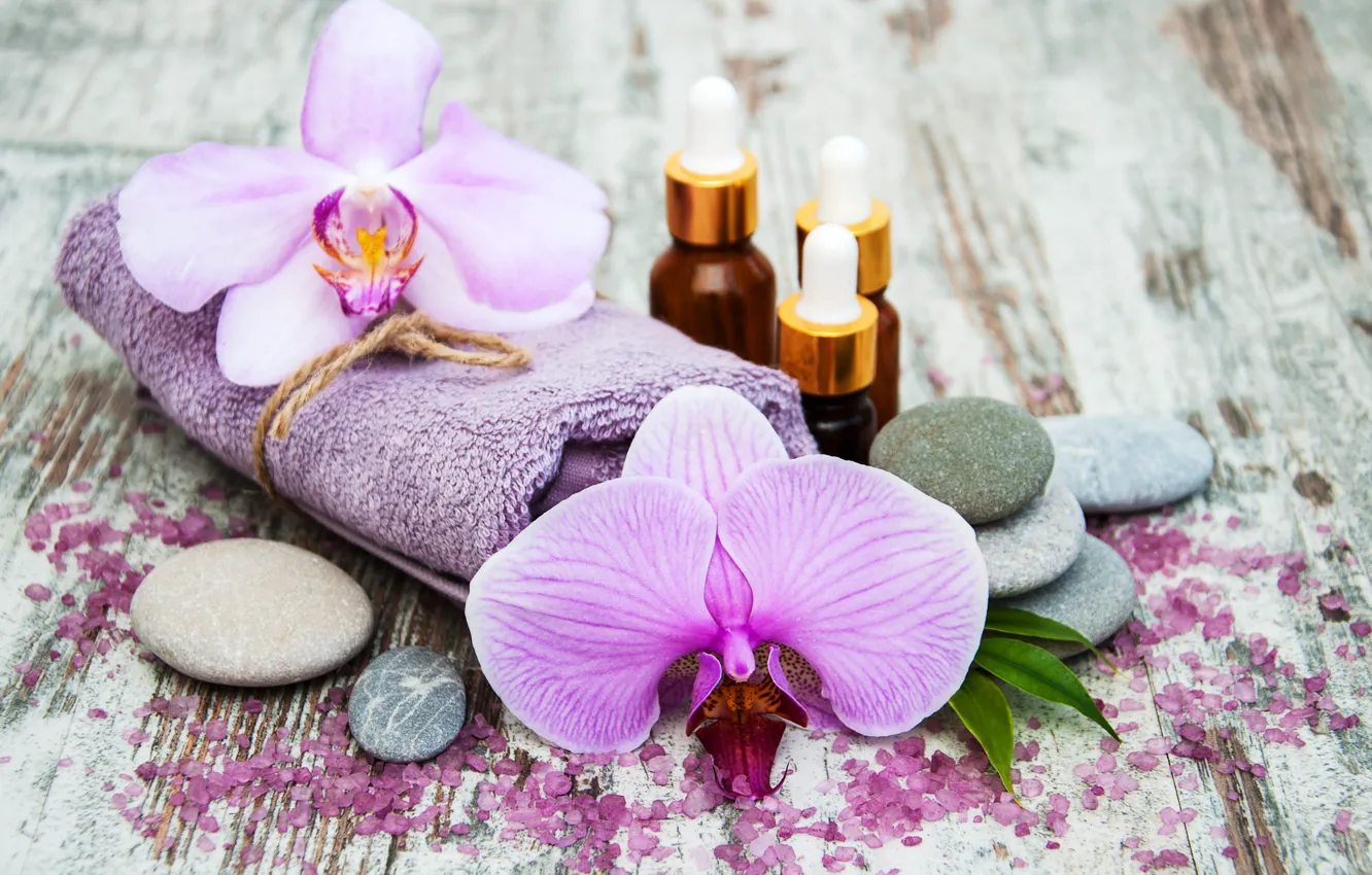 Фото обои камни, масло, полотенце, орхидеи, спа, соль, Olena Rudo