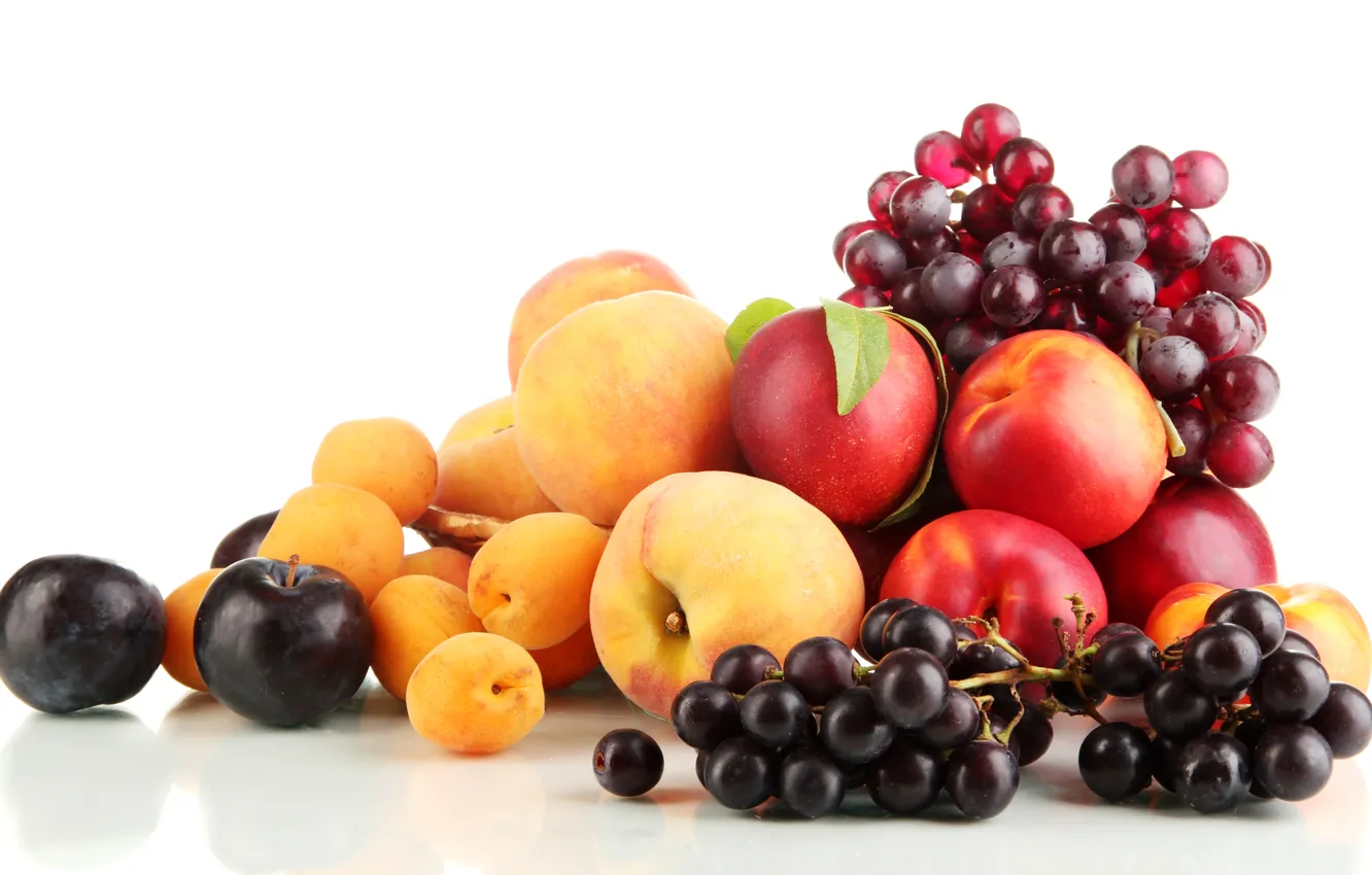 Фото обои ягоды, виноград, фрукты, персики, сливы, абрикосы, нектарин
