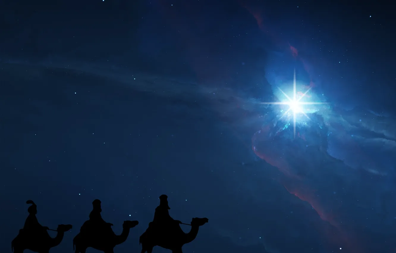 Фото обои kings, camels, wise men, christmas star