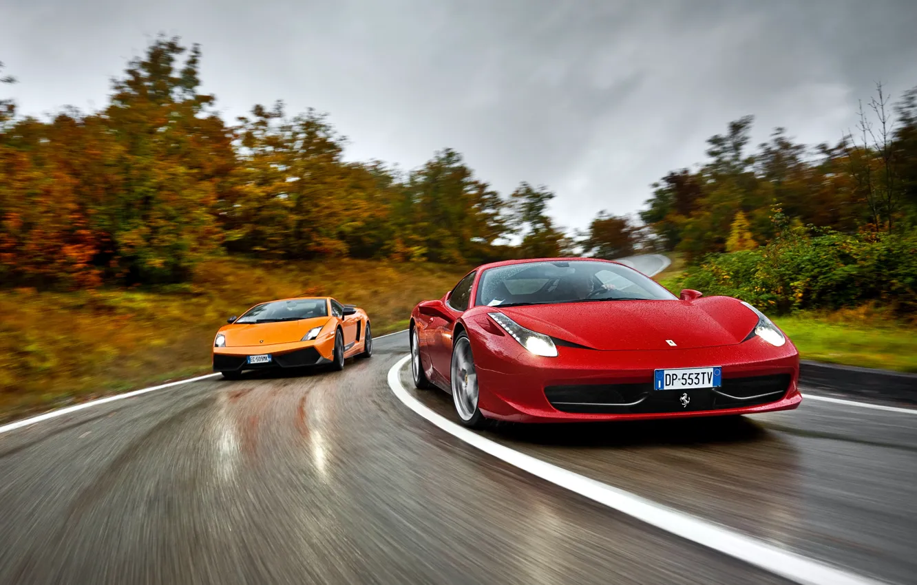 Фото обои Lamborghini, Ferrari, суперкар, Gallardo, феррари, 458 italia