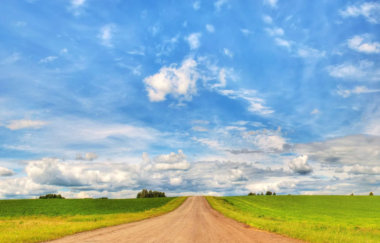 Фото обои дорога, поле, небо, облака, пейзаж, природа, wallpaper, просёлочная