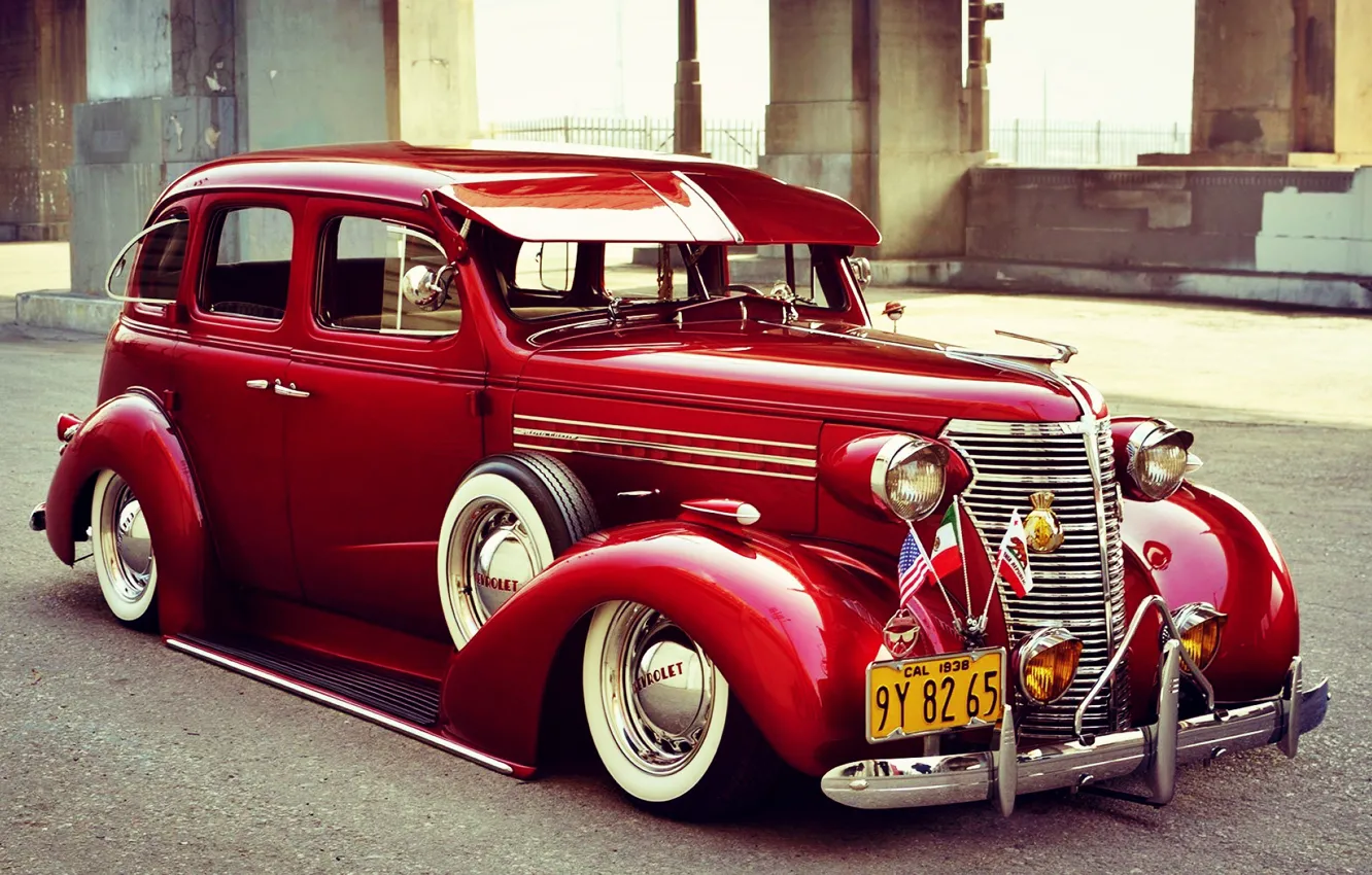 Фото обои Chevrolet, Red, Retro, Old car, Master Deluxe, 1938 Year