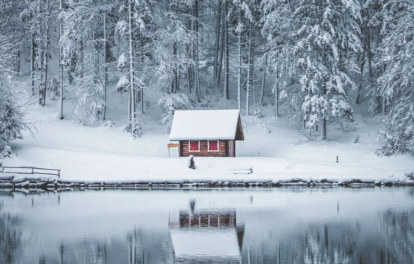 Фото обои House, Frozen, Wood, Winter, Snow, Sea, Cold