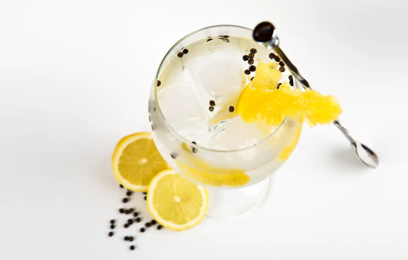 Фото обои лимон, лёд, коктейль, напиток