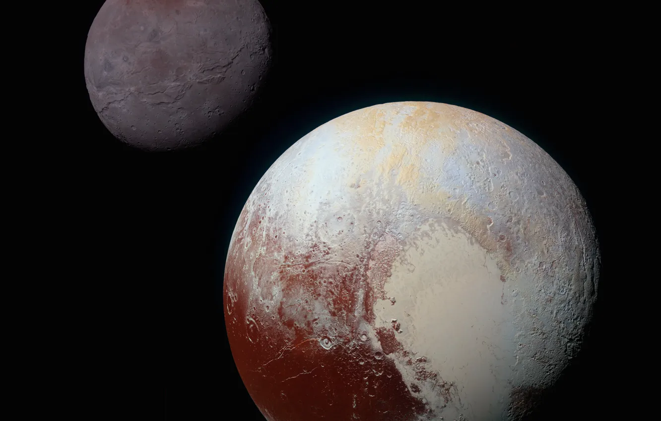 Фото обои Плутон, фоне, New Horizons, спутника Харона