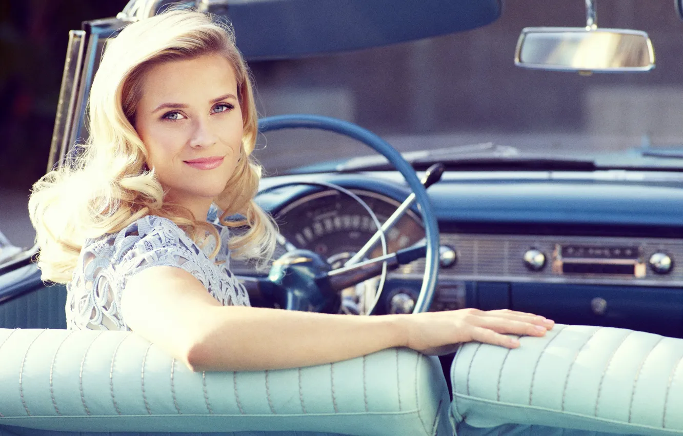 Фото обои авто, актриса, блондинка, кабриолет, Reese Witherspoon, Риз Уизерспун