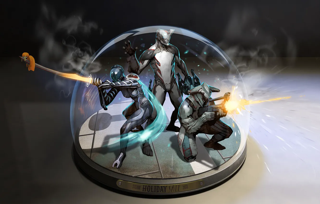 Фото обои катана, Дым, Оружие, снежный шар, Warframe, Варфреймы