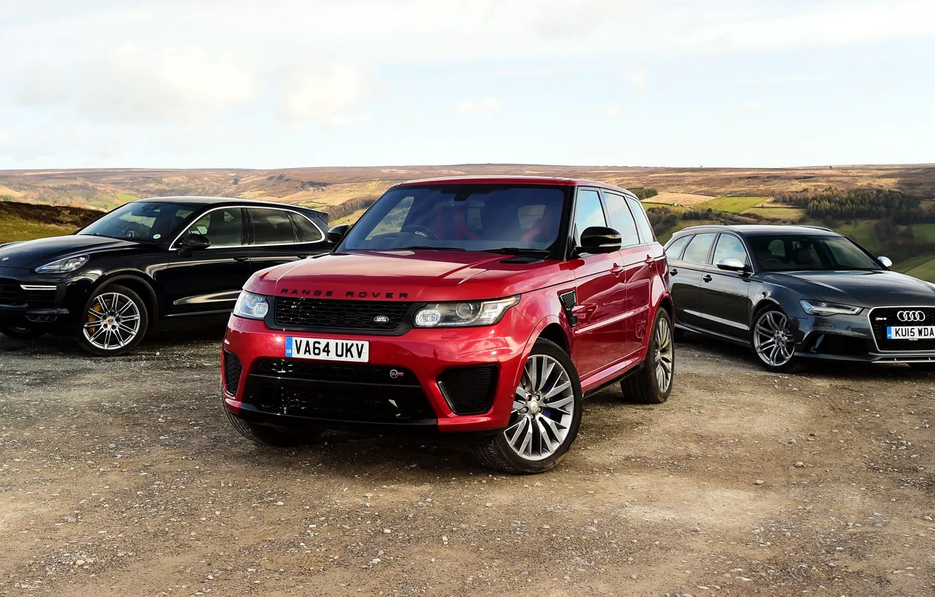 Фото обои Audi, ауди, Porsche, Land Rover, Range Rover, порше, ренж ровер, 2015