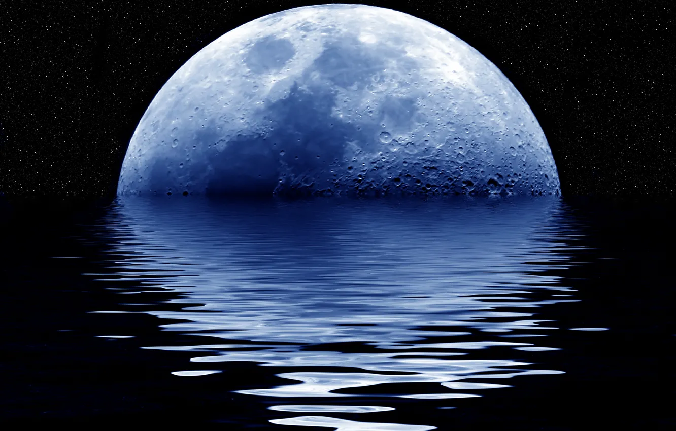 Фото обои moon, blue, water, rising, gigant