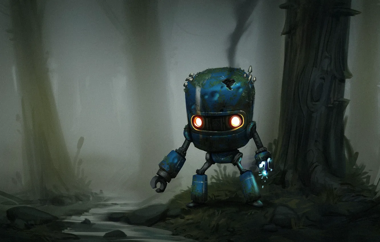 Фото обои Рисунок, Робот, Лес, Art, Robot, by Guilherme Freitas, Guilherme Freitas, Lost Robot