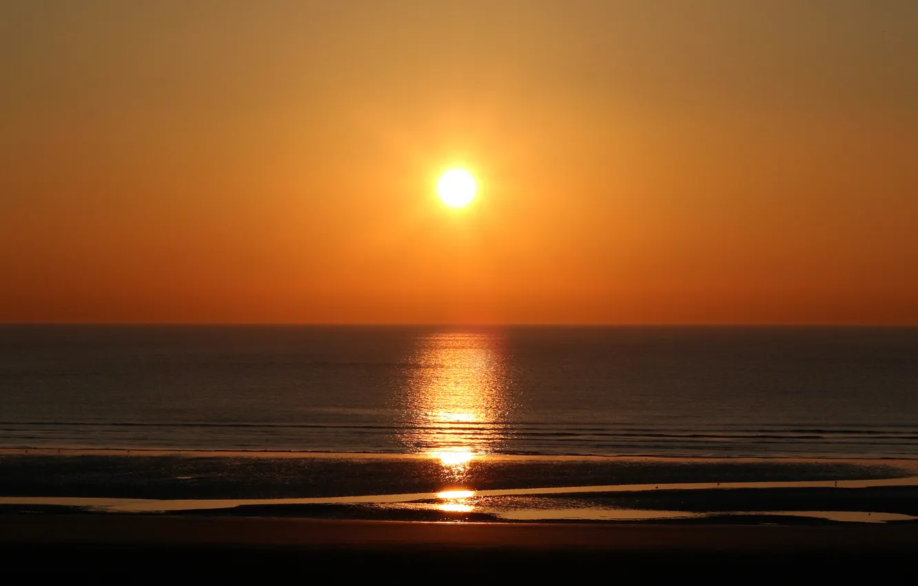 Фото обои море, пляж, солнце, закат