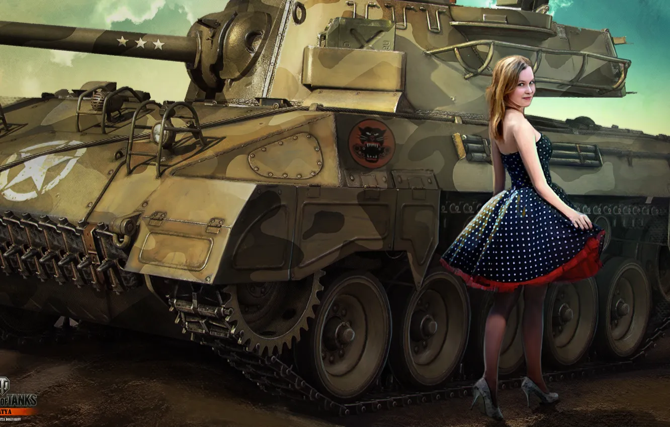 Фото обои девушка, юбка, World of Tanks, Wargaming.net, M18, Helcat