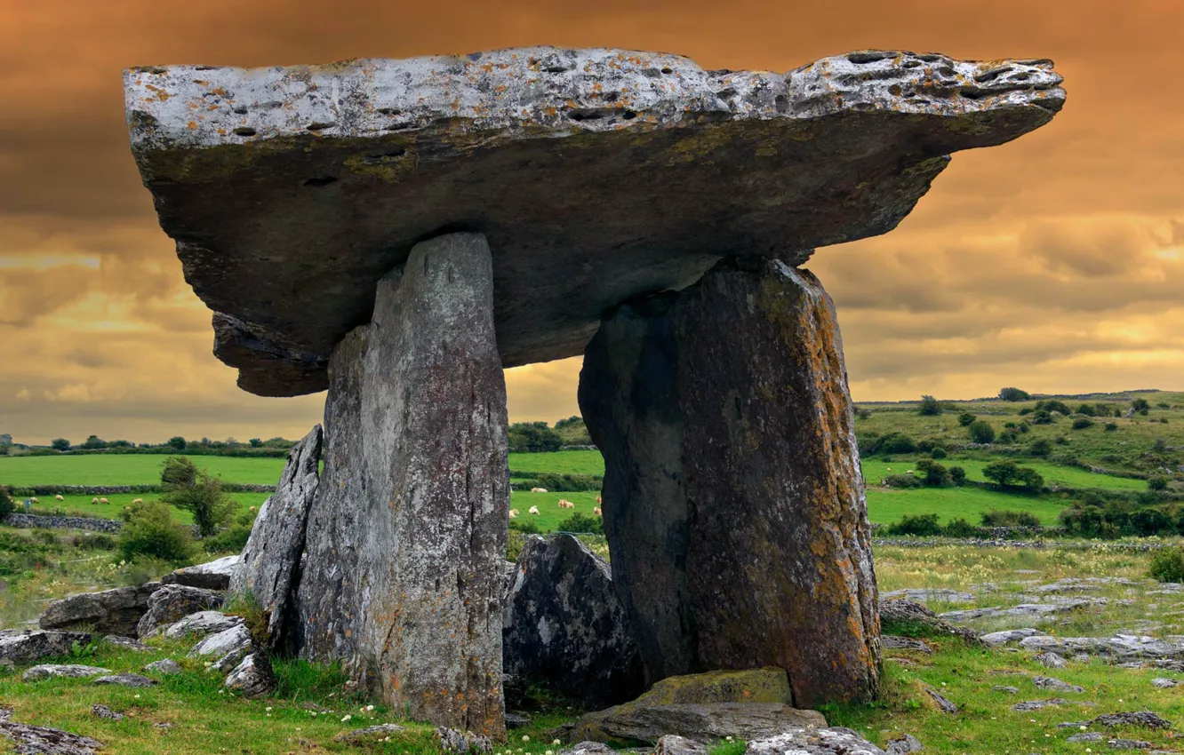 Фото обои камни, Ирландия, дольмен, Пулнаброн