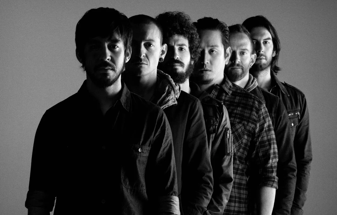 Фото обои фото, фон, черно-белое, мужчины, рок-группа, американская, Linkin Park