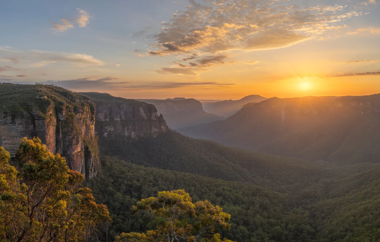 Фото обои Скала, Утро, Австралия, Рассветы и закаты, New South Wales