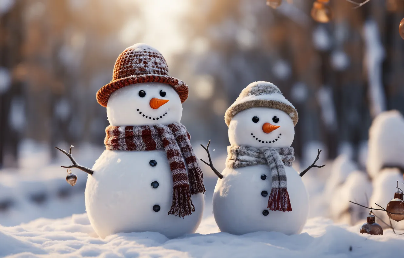 Фото обои зима, снег, Рождество, Новый год, снеговик, Christmas, winter, snow