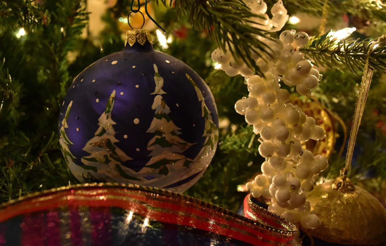 Фото обои игрушки, елка, новый год, рождество