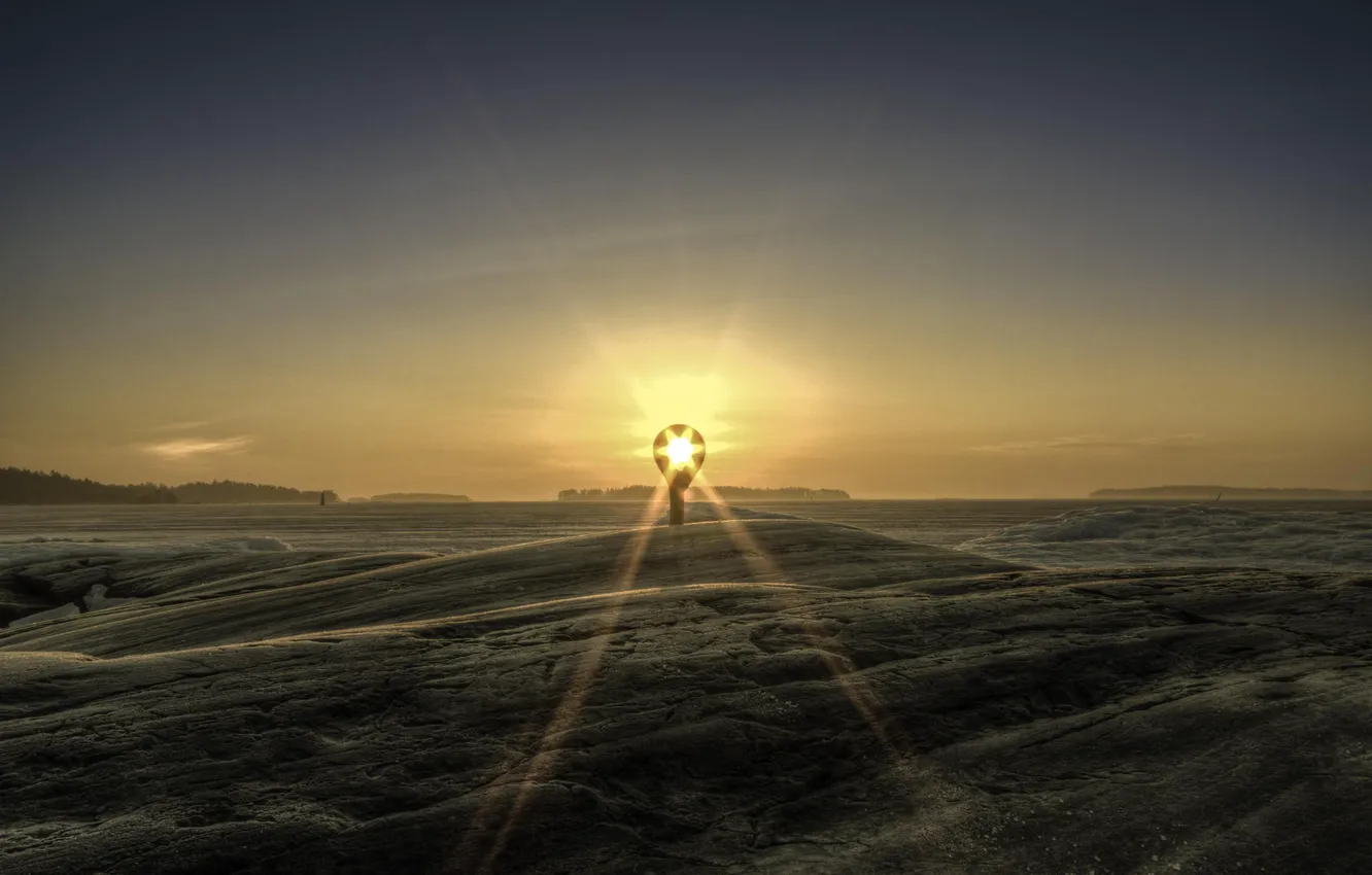 Фото обои солнце, восход, залив, Finland, Through The Ring
