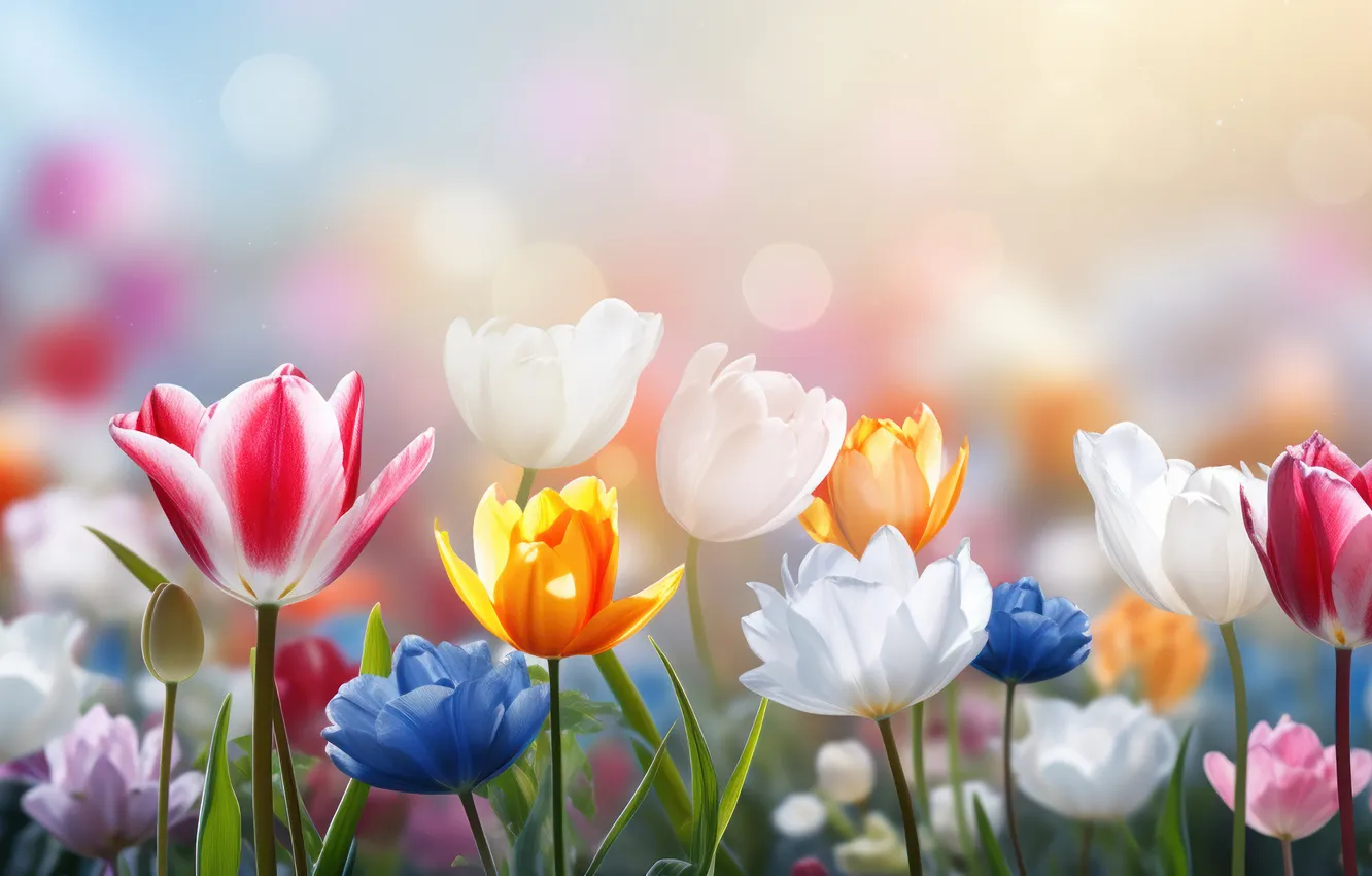 Фото обои цветы, весна, colorful, луг, тюльпаны, blossom, flowers, tulips