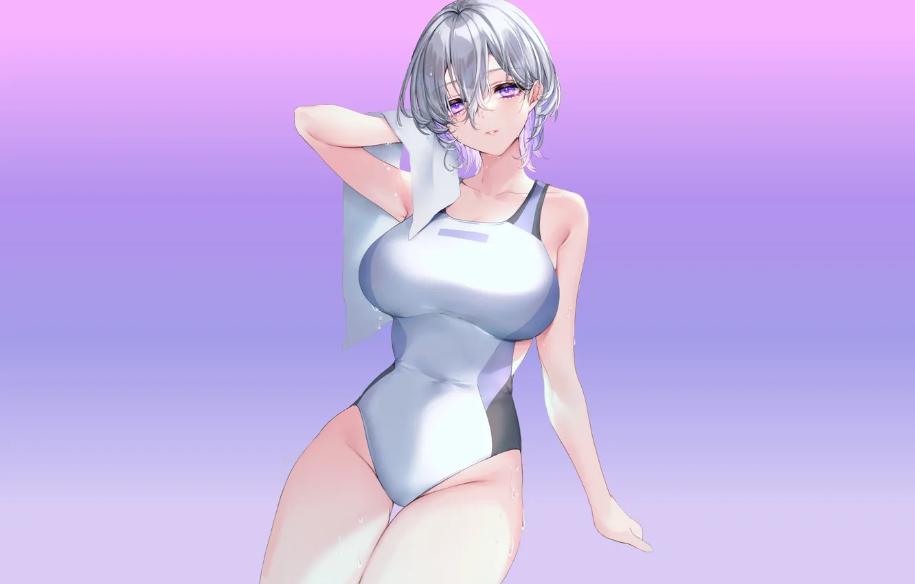 Фото обои kawaii, girl, wet, boobs, anime, one piece, purple eyes, pretty