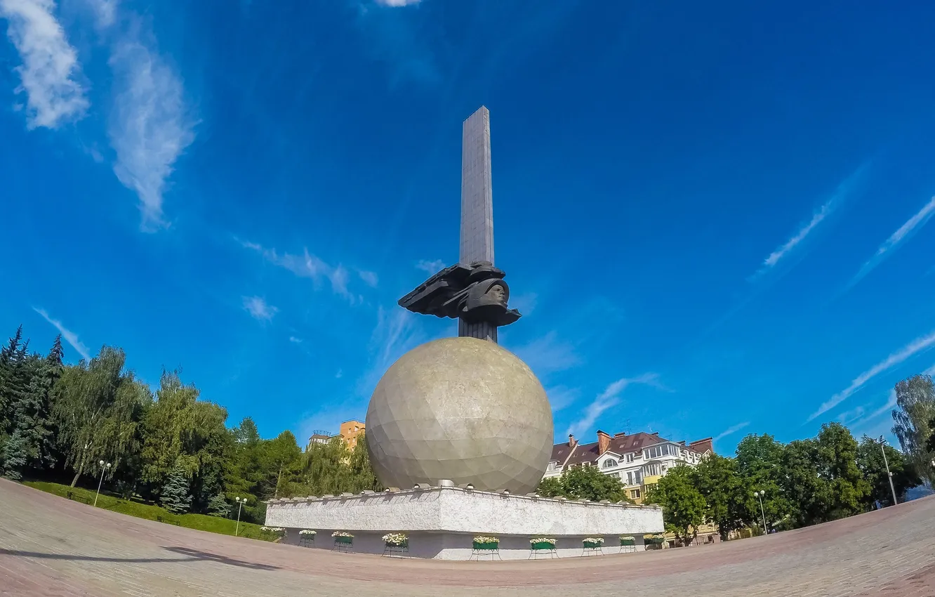 Фото обои город, шар, памятник, Россия, Russia, Гагарин, Калуга, Kaluga