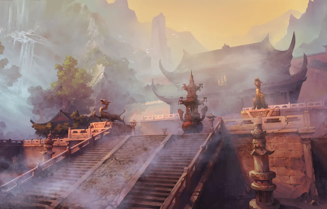 Фото обои фэнтези, храм, древний китай