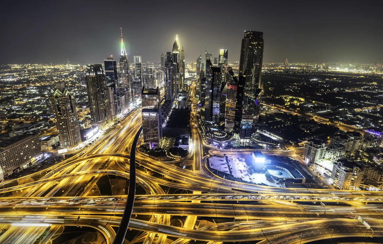 Фото обои Dubai, Lights, Night, United Arab Emirates