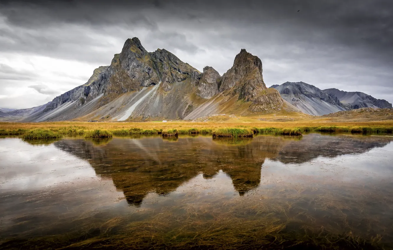 Фото обои вода, отражение, гора, Исландия, Iceland, East Horn