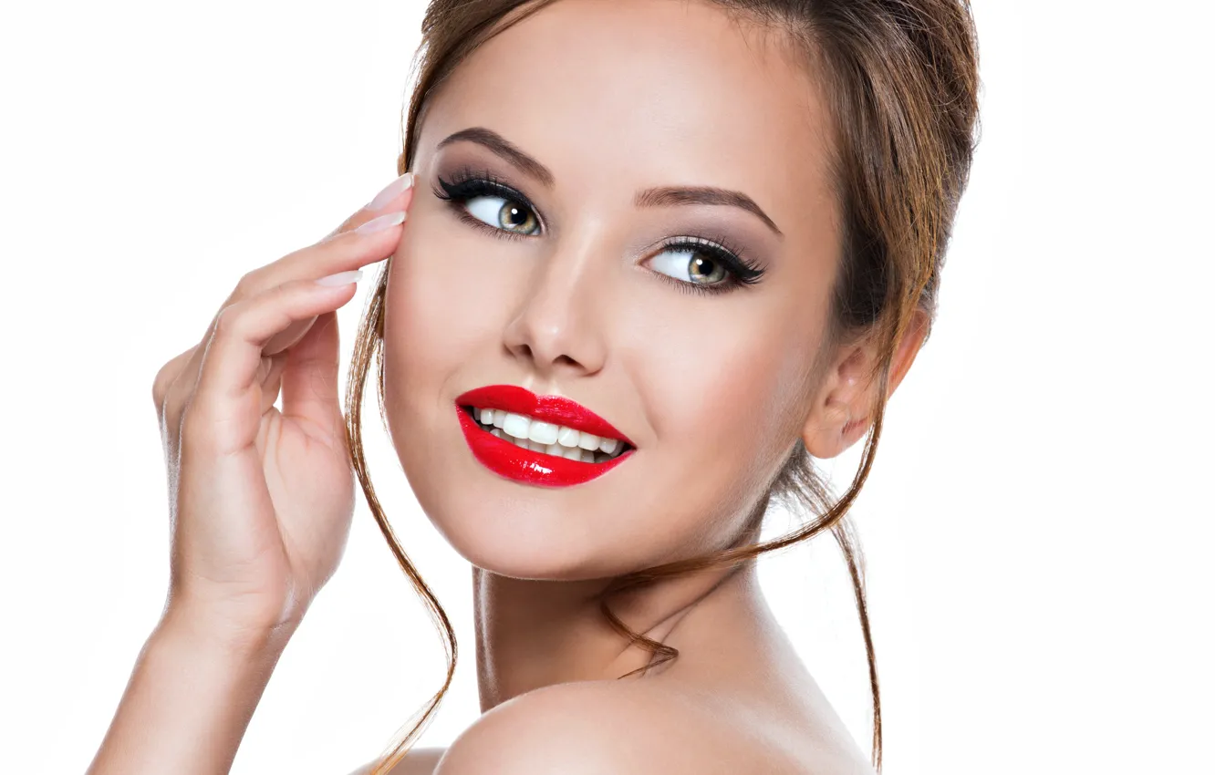 Фото обои улыбка, руки, макияж, жест, фотомодель, Valua Vitaly