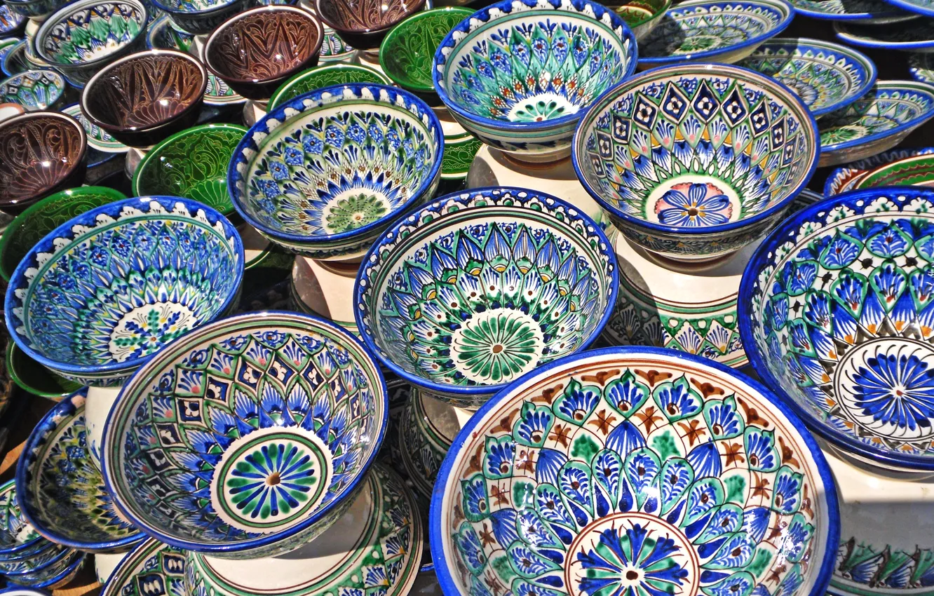 Фото обои посуда, роспись, глина, керамика, узбекское
