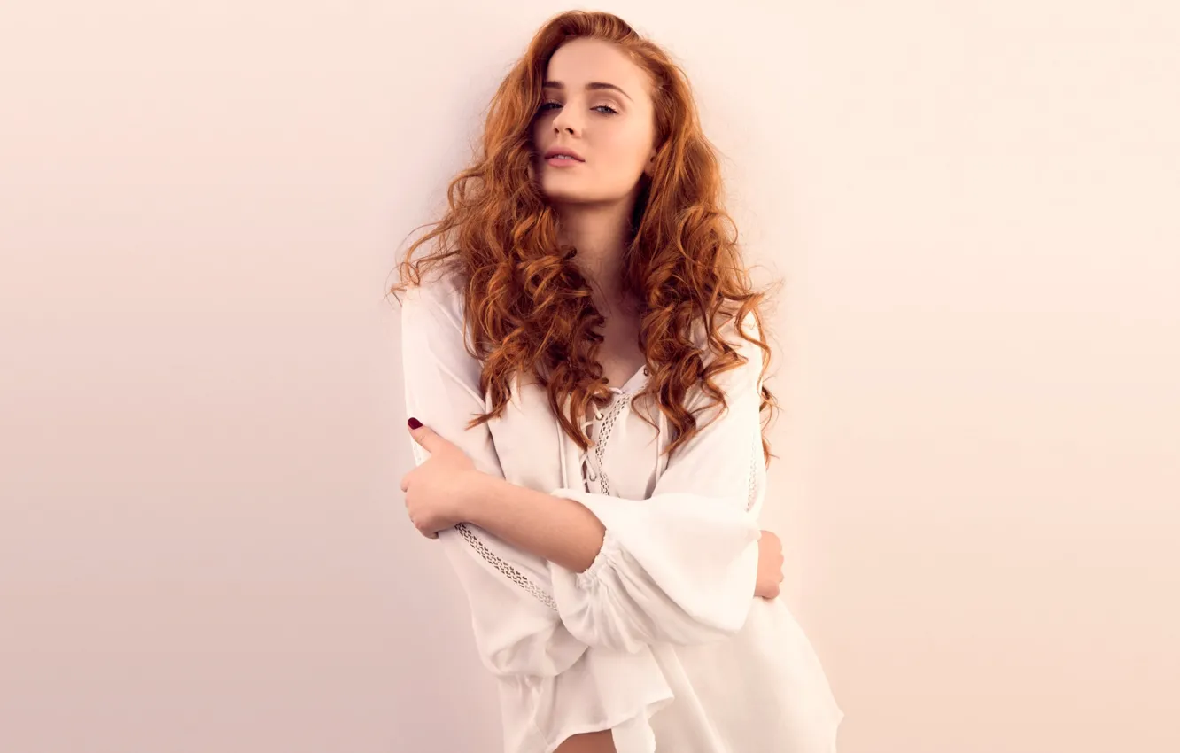 Фото обои взгляд, актриса, рыжая, рубашка, кудри, локоны, redhead, actress