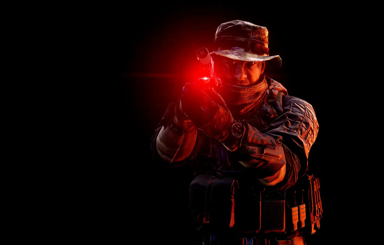 Фото обои gun, pistol, game, soldier, weapon, hat, Battlefield, rifle
