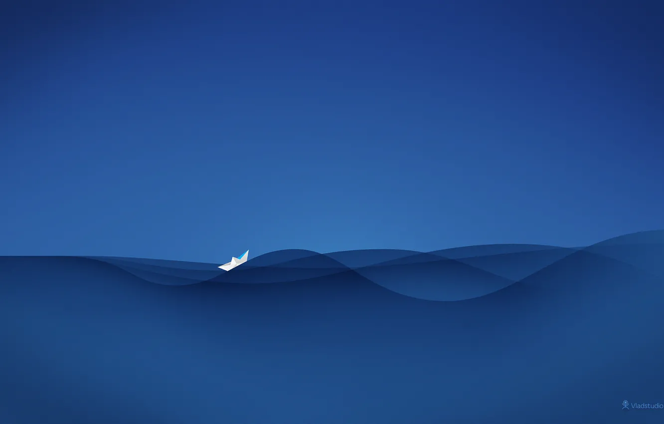 Фото обои море, волны, синий, кораблик