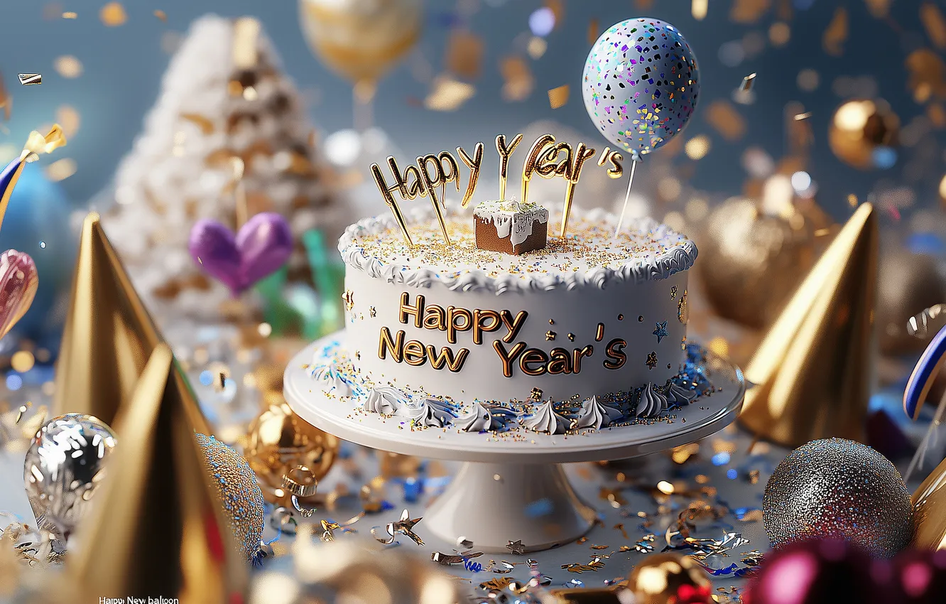 Фото обои праздник, игрушки, шарик, торт, Happy New Year, digital art, С новым годом, цифровое искусство