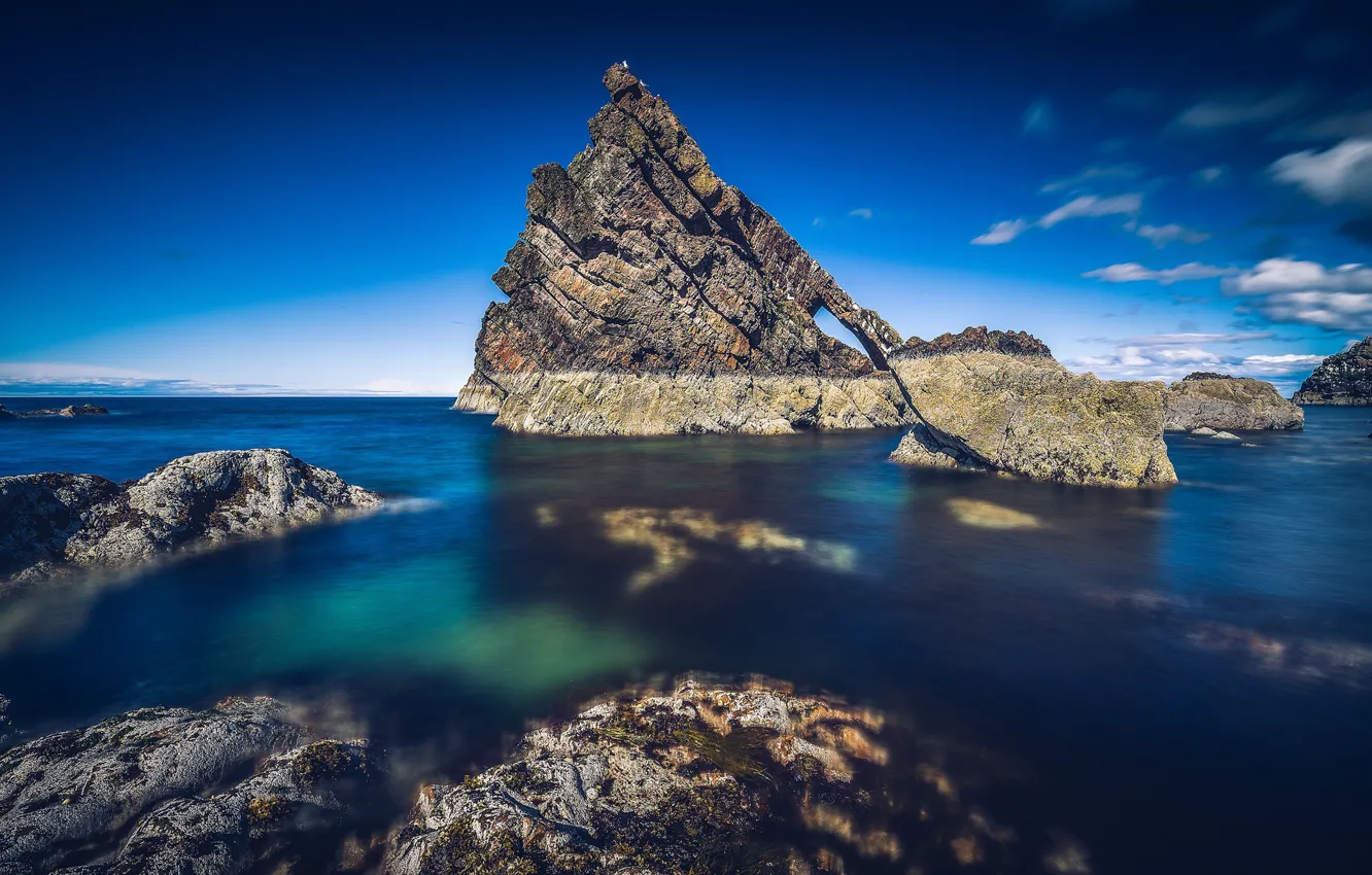 Фото обои побережье, Шотландия, Scotland, Portknockie, Bowfiddle Rock