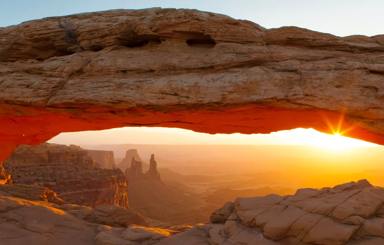 Фото обои солнце, пустыня, Гора, аризона, каменный мост