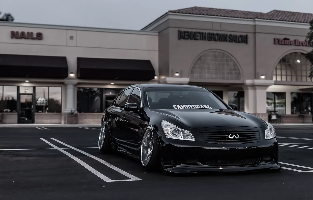 Фото обои Тюнинг, Infiniti, Инфинити, black, Tuning, stance, G37, Vossen