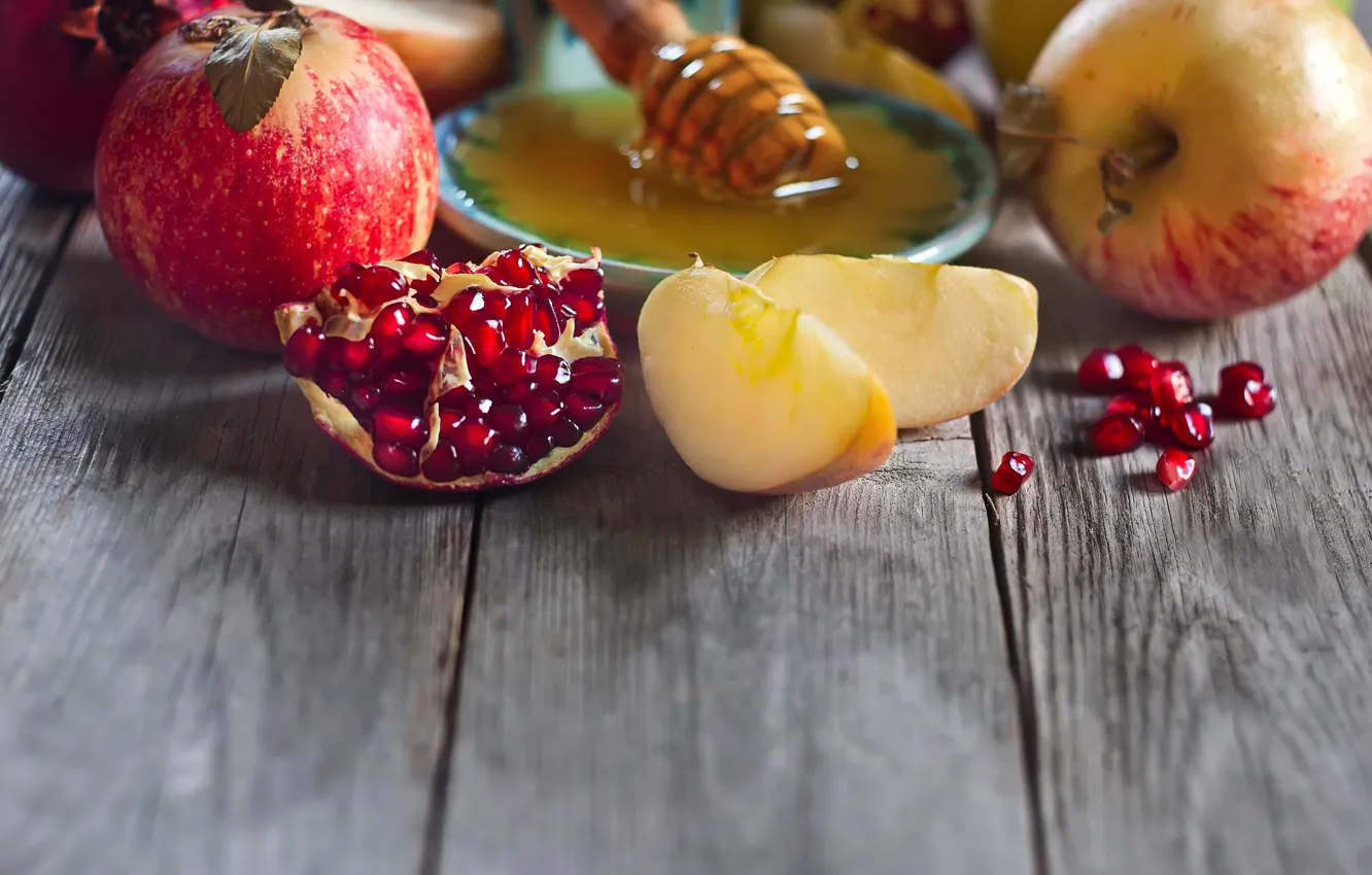 Фото обои яблоки, мед, гранат