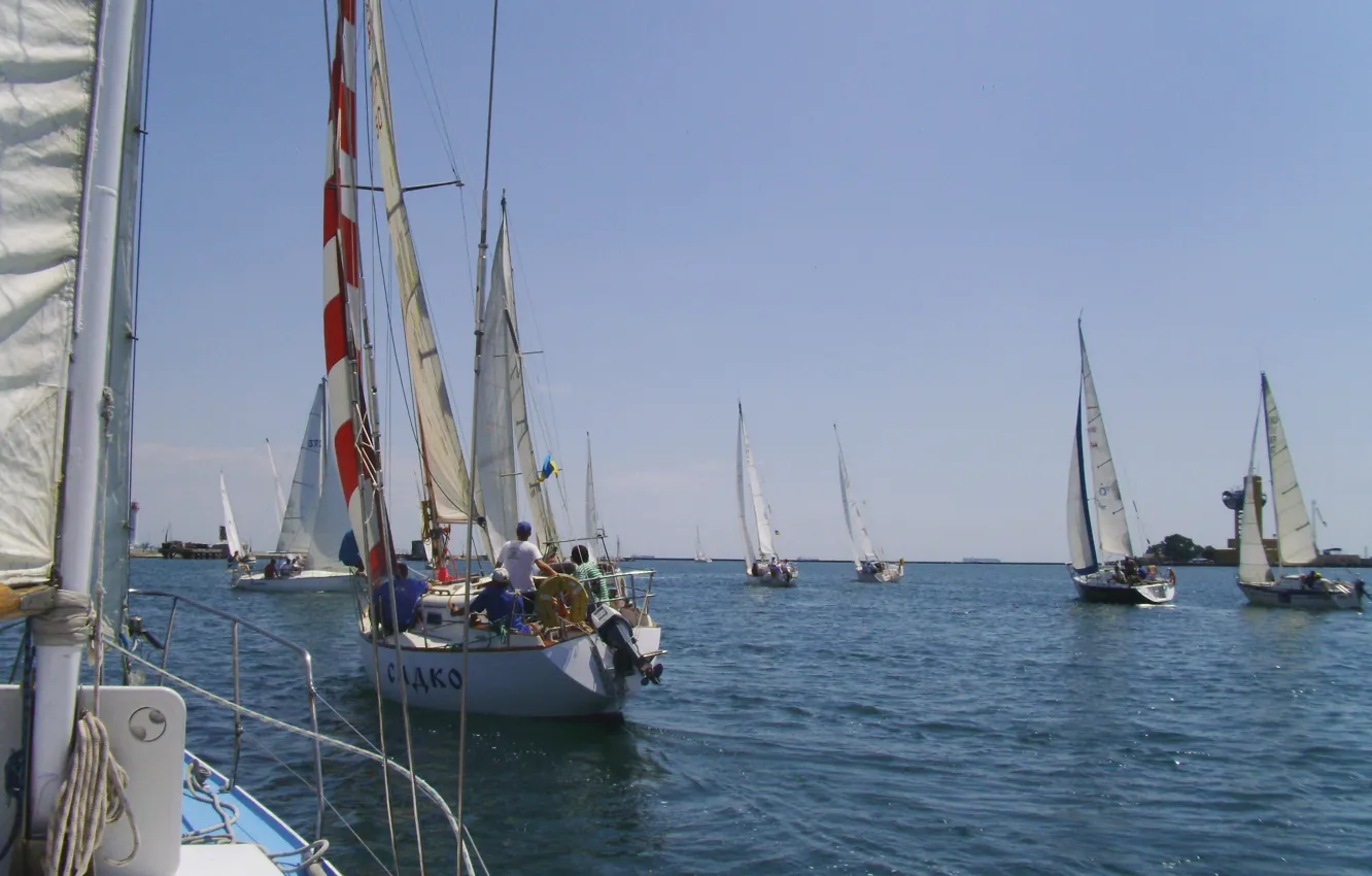 Фото обои море, вода, Яхты, судно, спортивные, парусники, соревнование, парусный спорт