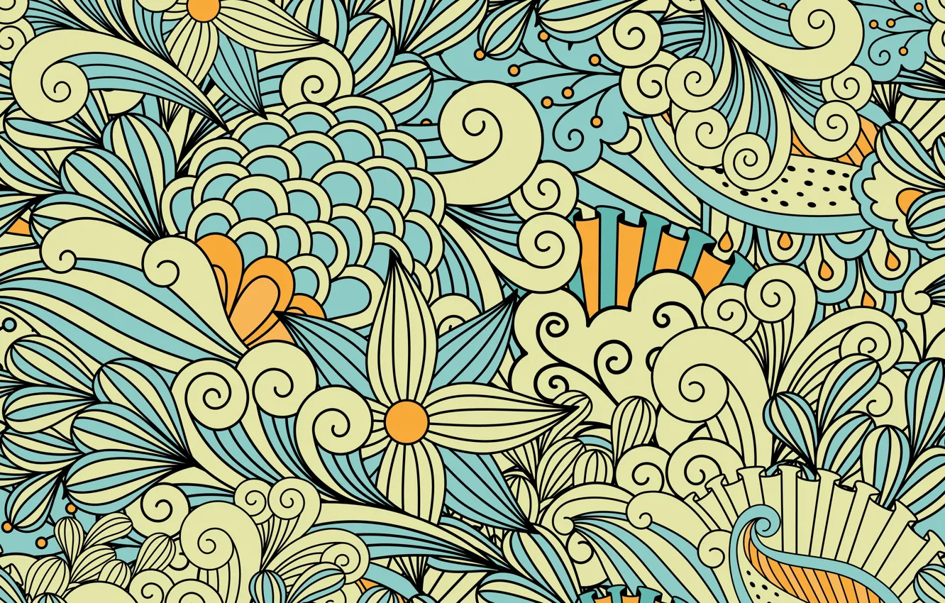 Фото обои цветы, абстракция, узор, yellow, blue, patterns, background, pretty