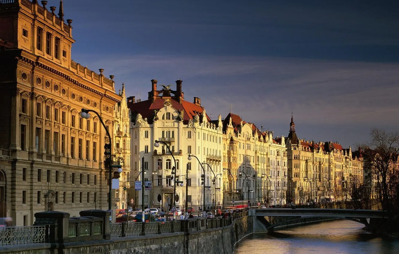 Фото обои мост, Прага, Чехия, канал, Архитектура