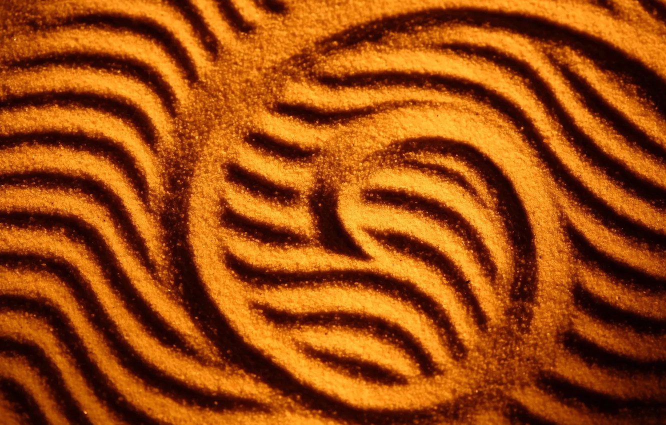 Фото обои песок, волны, линии, природа, иероглиф