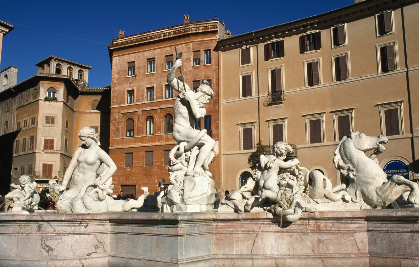 Фото обои дома, Рим, Италия, фонтан, Пьяцца Навона