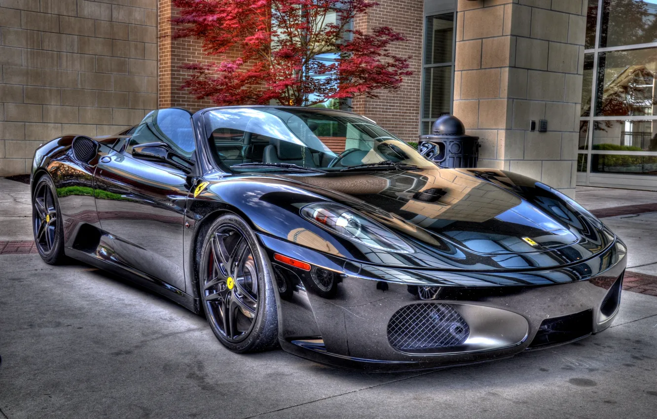 Фото обои F430, Ferrari, Black, Spider, Chrome