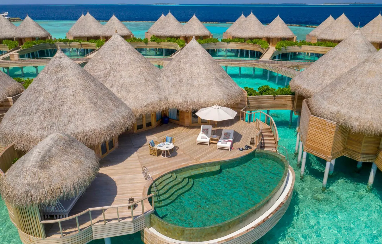 Фото обои море, бассейн, Мальдивы, отель, бунгало, The Nautilus Maldives