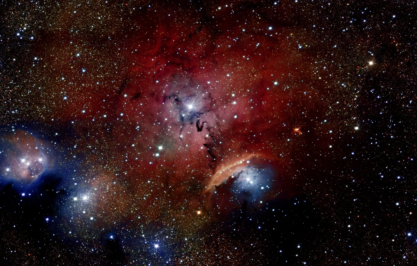 Фото обои Stars, Nebula, Constellation of Sagittarius, VLT Survey Telescope, Emission nebula, H II Region, Sharpless 29, …
